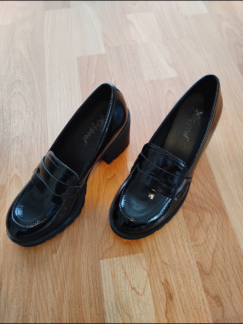 Xappeal Black Patent Loafer Heels